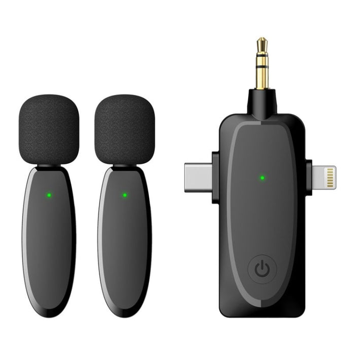 Mini micrófonos de solapa inalámbricos 3 en 1 para iPhone/Android/cámara con función de reducción de ruido, uno por dos
