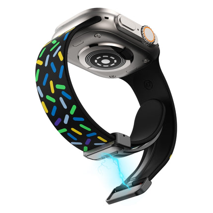 Rainbow Dots Silicone Magnetic Black Buckle Watch Band, For Apple Watch 8 45mm, For Apple Watch SE 2022 40mm