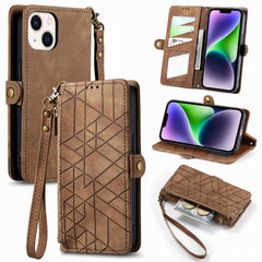 Geometric Zipper Wallet Side Buckle Leather Phone Case, For iPhone 15 Pro, For iPhone 15 Plus, For iPhone 15, For iPhone 14 Plus, For iPhone 14