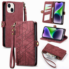 Geometric Zipper Wallet Side Buckle Leather Phone Case, For iPhone 15 Pro, For iPhone 15 Plus, For iPhone 15, For iPhone 14 Plus, For iPhone 14