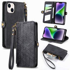 Geometric Zipper Wallet Side Buckle Leather Phone Case, For iPhone 15 Pro, For iPhone 15 Plus, For iPhone 15, For iPhone 14 Plus, For iPhone 14