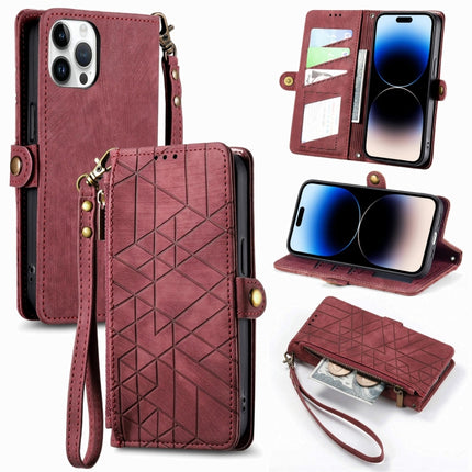 Geometric Zipper Wallet Side Buckle Leather Phone Case, For iPhone 15, For iPhone 14 Plus, For iPhone 14, For iPhone 14 Pro