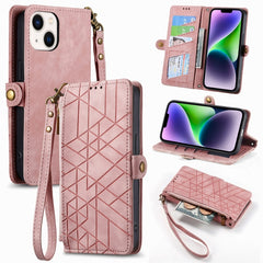 Geometric Zipper Wallet Side Buckle Leather Phone Case, For iPhone 15 Pro, For iPhone 15 Plus, For iPhone 15, For iPhone 14 Plus, For iPhone 14