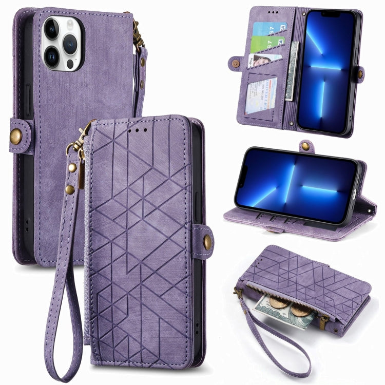 Geometrische Reißverschluss-Geldbörse mit seitlicher Schnalle aus Leder, für iPhone 13, für iPhone 13 Mini, für iPhone 12 Pro Max, für iPhone 12 / 12 Pro, für iPhone 12 Mini
