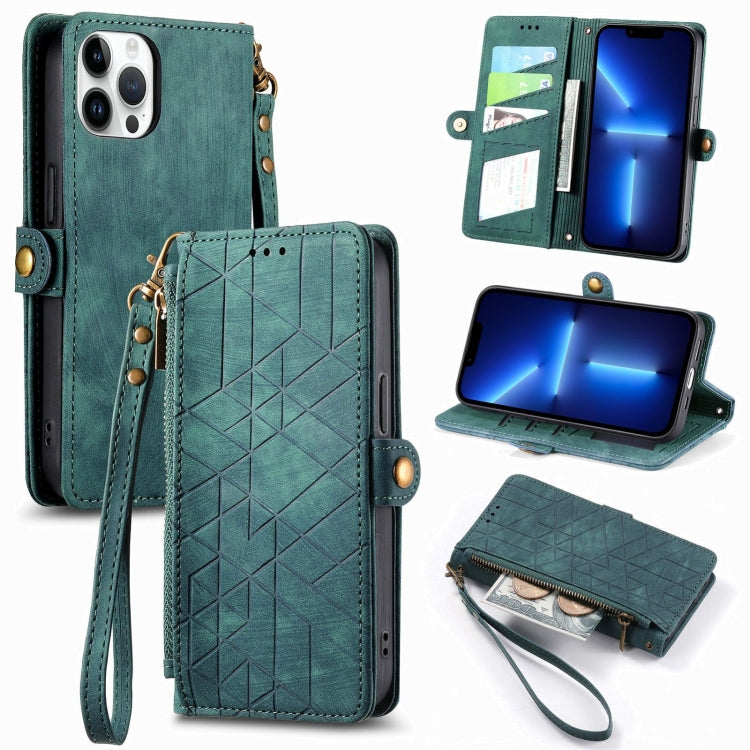 Geometrische Reißverschluss-Geldbörse mit seitlicher Schnalle aus Leder, für iPhone 13, für iPhone 13 Mini, für iPhone 12 Pro Max, für iPhone 12 / 12 Pro, für iPhone 12 Mini
