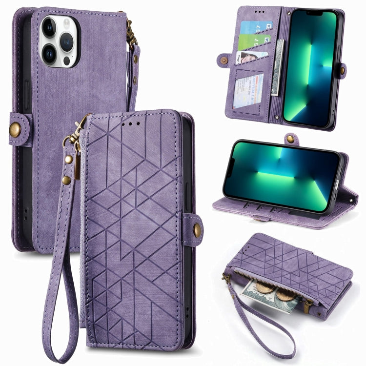 Geometrische Reißverschluss-Geldbörse mit seitlicher Schnalle aus Leder, für iPhone 13, für iPhone 13 Mini, für iPhone 12 Pro Max, für iPhone 12 / 12 Pro, für iPhone 12 Mini