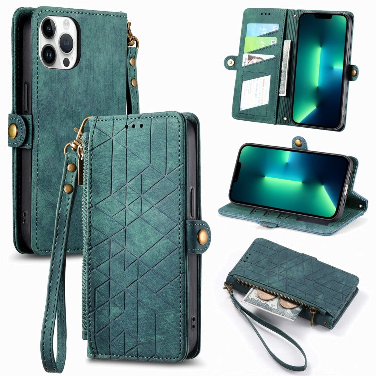 Geometrische Reißverschluss-Geldbörse mit seitlicher Schnalle aus Leder, für iPhone 13, für iPhone 13 Mini, für iPhone 12 Pro Max, für iPhone 12 / 12 Pro, für iPhone 12 Mini