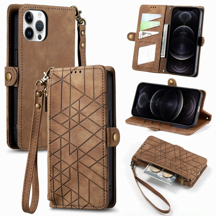 Geometrische Reißverschluss-Geldbörse mit seitlicher Schnalle aus Leder, für iPhone 11 Pro Max, für iPhone 11, für iPhone 11 Pro, für iPhone X/XS, für iPhone XR
