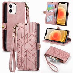 Geometric Zipper Wallet Side Buckle Leather Phone Case, For iPhone 13, For iPhone 13 mini, For iPhone 12 Pro Max, For iPhone 12 / 12 Pro, For iPhone 12 mini