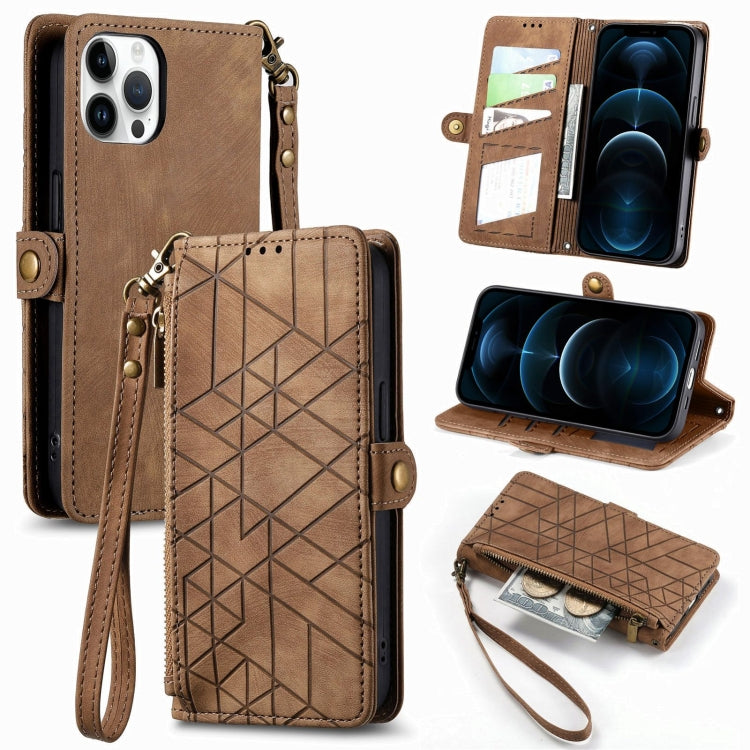Geometrische Reißverschluss-Geldbörse mit seitlicher Schnalle aus Leder, für iPhone 11 Pro Max, für iPhone 11, für iPhone 11 Pro, für iPhone X/XS, für iPhone XR