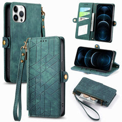 Geometric Zipper Wallet Side Buckle Leather Phone Case, For iPhone 13, For iPhone 13 mini, For iPhone 12 Pro Max, For iPhone 12 / 12 Pro, For iPhone 12 mini