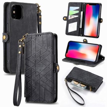Geometric Zipper Wallet Side Buckle Leather Phone Case, For iPhone 11, For iPhone 11 Pro, For iPhone X / XS, For iPhone XR