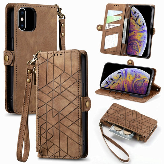 Geometrischer Reißverschluss, Brieftasche, seitliche Schnalle, Leder-Telefonhülle, für iPhone XS Max, für iPhone 7 Plus/8 Plus, für iPhone 6 Plus/6s Plus, für iPhone 6/6s