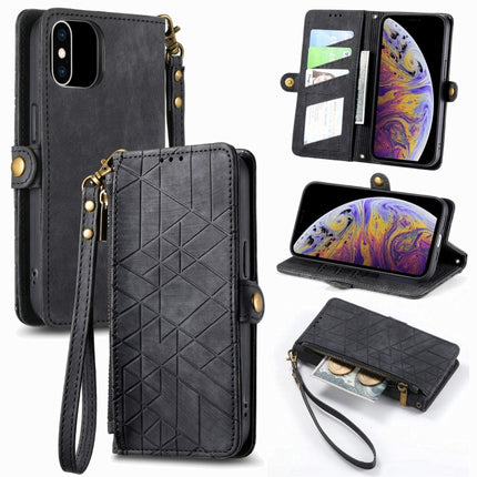 Geometric Zipper Wallet Side Buckle Leather Phone Case, For iPhone 11, For iPhone 11 Pro, For iPhone X / XS, For iPhone XR