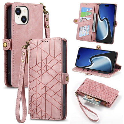 Geometric Zipper Wallet Side Buckle Leather Phone Case, For iPhone 15, For iPhone 14 Plus, For iPhone 14, For iPhone 14 Pro