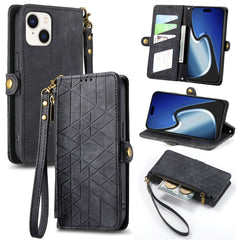 Geometric Zipper Wallet Side Buckle Leather Phone Case, For iPhone 15 Pro Max, For iPhone 15 Pro, For iPhone 15 Plus, For iPhone 15, For iPhone 14 Plus
