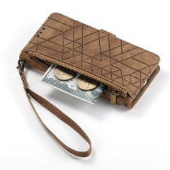 Geometric Zipper Wallet Side Buckle Leather Phone Case, For iPhone 15 Pro Max, For iPhone 15 Pro, For iPhone 15 Plus, For iPhone 15, For iPhone 14 Plus