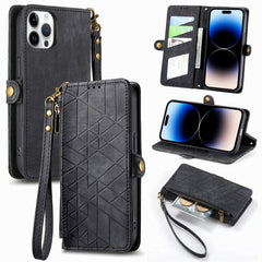 Geometric Zipper Wallet Side Buckle Leather Phone Case, For iPhone 16 Pro Max, For iPhone 16 Pro, For iPhone 16 Plus, For iPhone 16, For iPhone 15 Pro Max