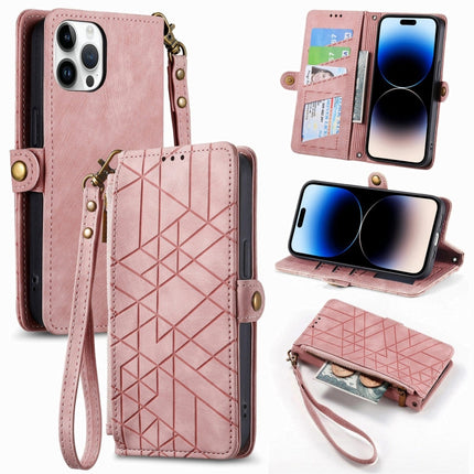 Geometric Zipper Wallet Side Buckle Leather Phone Case, For iPhone 16, For iPhone 15 Pro Max, For iPhone 15 Pro, For iPhone 15 Plus