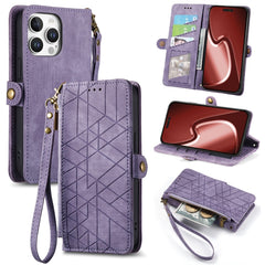 Geometric Zipper Wallet Side Buckle Leather Phone Case, For iPhone 16 Pro Max, For iPhone 16 Pro, For iPhone 16 Plus, For iPhone 16, For iPhone 15 Pro Max