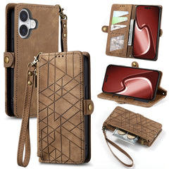 Geometric Zipper Wallet Side Buckle Leather Phone Case, For iPhone 16e, For iPhone 16 Pro Max, For iPhone 16 Pro, For iPhone 16 Plus, For iPhone 16