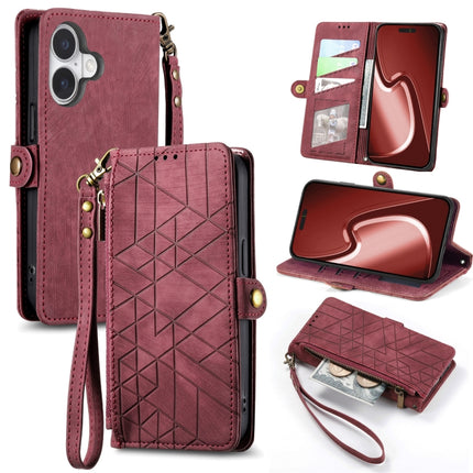 Geometric Zipper Wallet Side Buckle Leather Phone Case, For iPhone Air, For iPhone 16 Pro Max, For iPhone 16 Pro, For iPhone 16 Plus