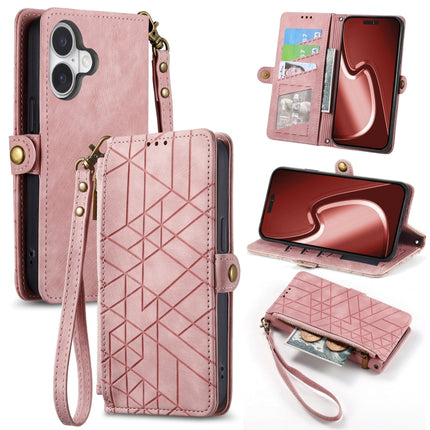 Geometric Zipper Wallet Side Buckle Leather Phone Case, For iPhone Air, For iPhone 16 Pro Max, For iPhone 16 Pro, For iPhone 16 Plus