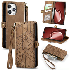 Geometric Zipper Wallet Side Buckle Leather Phone Case, For iPhone 16e, For iPhone 16 Pro Max, For iPhone 16 Pro, For iPhone 16 Plus, For iPhone 16