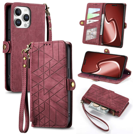 Geometric Zipper Wallet Side Buckle Leather Phone Case, For iPhone Air, For iPhone 16 Pro Max, For iPhone 16 Pro, For iPhone 16 Plus