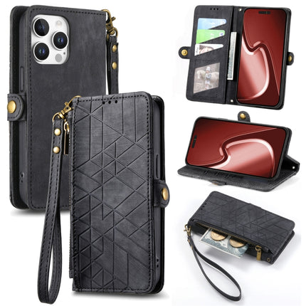Geometric Zipper Wallet Side Buckle Leather Phone Case, For iPhone Air, For iPhone 16 Pro Max, For iPhone 16 Pro, For iPhone 16 Plus
