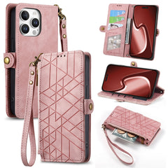 Geometric Zipper Wallet Side Buckle Leather Phone Case, For iPhone 16e, For iPhone 16 Pro Max, For iPhone 16 Pro, For iPhone 16 Plus, For iPhone 16