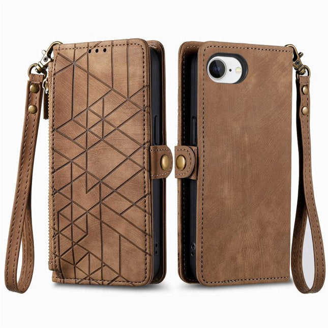 Geometric Zipper Wallet Side Buckle Leather Phone Case, For iPhone 17e / 16e, For iPhone 17 Pro Max, For iPhone 17 Pro, For iPhone 17