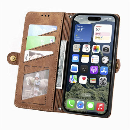 Geometric Zipper Wallet Side Buckle Leather Phone Case, For iPhone 17e / 16e, For iPhone 17 Pro Max, For iPhone 17 Pro, For iPhone 17