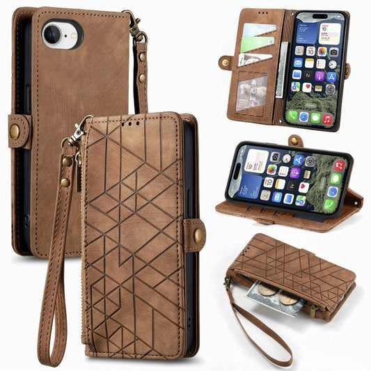 Geometric Zipper Wallet Side Buckle Leather Phone Case, For iPhone 16e, For iPhone 16 Pro Max, For iPhone 16 Pro, For iPhone 16 Plus, For iPhone 16