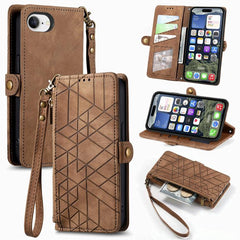 Geometric Zipper Wallet Side Buckle Leather Phone Case, For iPhone 16e, For iPhone 16 Pro Max, For iPhone 16 Pro, For iPhone 16 Plus, For iPhone 16