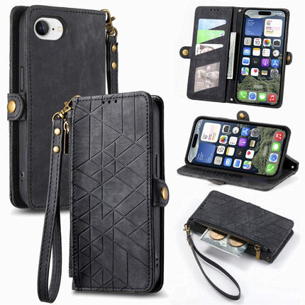 Geometric Zipper Wallet Side Buckle Leather Phone Case, For iPhone 17e / 16e, For iPhone 17 Pro Max, For iPhone 17 Pro, For iPhone 17