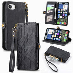 Geometric Zipper Wallet Side Buckle Leather Phone Case, For iPhone 16e, For iPhone 16 Pro Max, For iPhone 16 Pro, For iPhone 16 Plus, For iPhone 16