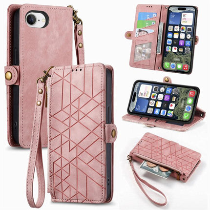 Geometric Zipper Wallet Side Buckle Leather Phone Case, For iPhone 17e / 16e, For iPhone 17 Pro Max, For iPhone 17 Pro, For iPhone 17