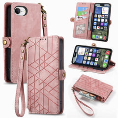 Geometric Zipper Wallet Side Buckle Leather Phone Case, For iPhone 16e, For iPhone 16 Pro Max, For iPhone 16 Pro, For iPhone 16 Plus, For iPhone 16