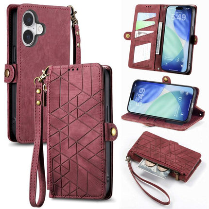Geometric Zipper Wallet Side Buckle Leather Phone Case, For iPhone 17e / 16e, For iPhone 17 Pro Max, For iPhone 17 Pro, For iPhone 17