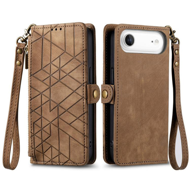 Geometric Zipper Wallet Side Buckle Leather Phone Case, For iPhone Air, For iPhone 16 Pro Max, For iPhone 16 Pro, For iPhone 16 Plus