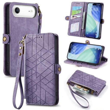 Geometric Zipper Wallet Side Buckle Leather Phone Case, For iPhone Air, For iPhone 16 Pro Max, For iPhone 16 Pro, For iPhone 16 Plus
