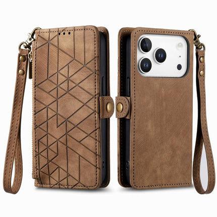 Geometric Zipper Wallet Side Buckle Leather Phone Case, For iPhone 17e / 16e, For iPhone 17 Pro Max, For iPhone 17 Pro, For iPhone 17