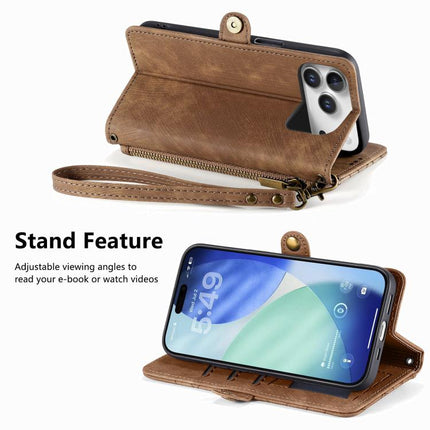 Geometric Zipper Wallet Side Buckle Leather Phone Case, For iPhone 17e / 16e, For iPhone 17 Pro Max, For iPhone 17 Pro, For iPhone 17