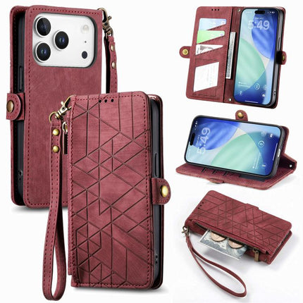Geometric Zipper Wallet Side Buckle Leather Phone Case, For iPhone 17e / 16e, For iPhone 17 Pro Max, For iPhone 17 Pro, For iPhone 17
