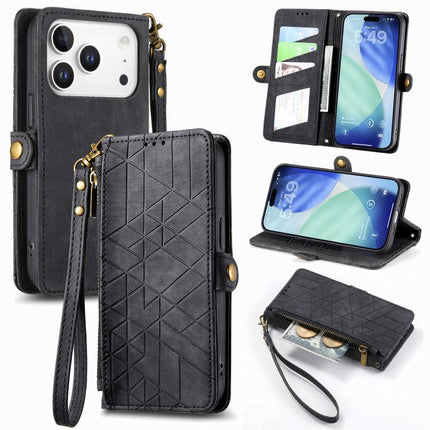 Geometric Zipper Wallet Side Buckle Leather Phone Case, For iPhone 17e / 16e, For iPhone 17 Pro Max, For iPhone 17 Pro, For iPhone 17