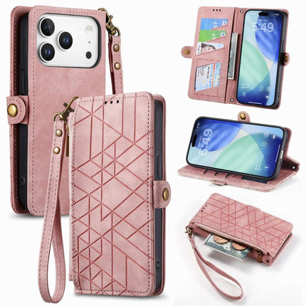 Geometric Zipper Wallet Side Buckle Leather Phone Case, For iPhone 17e / 16e, For iPhone 17 Pro Max, For iPhone 17 Pro, For iPhone 17