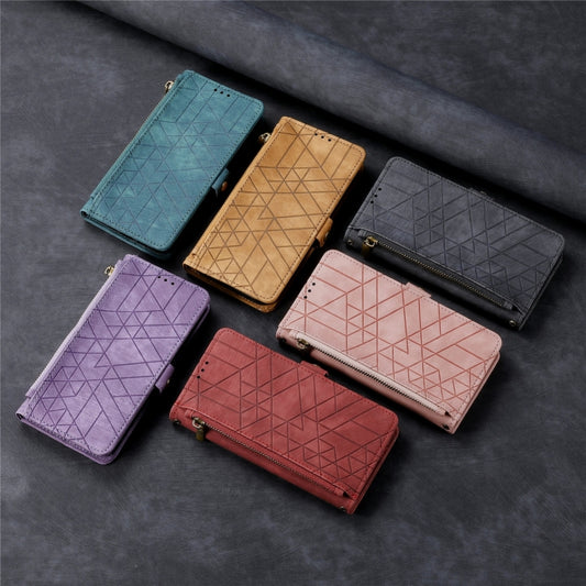 Geometric Zipper Wallet Side Buckle Leather Phone Case, For iPhone 16e, For iPhone 16 Pro Max, For iPhone 16 Pro, For iPhone 16 Plus, For iPhone 16