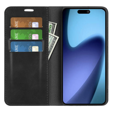 Magnetische Handyhülle aus Leder im Retro-Look mit Saugnapf, für iPhone 15 Plus, für iPhone 15
