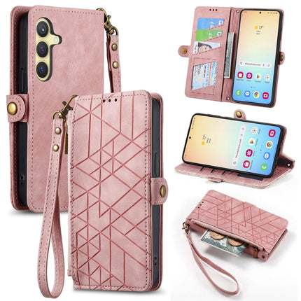 Geometric Zipper Wallet Side Buckle Leather Phone Case, For Samsung Galaxy S24 Ultra 5G, For Samsung Galaxy S24+ 5G, For Samsung Galaxy S24 5G, For Samsung Galaxy A05